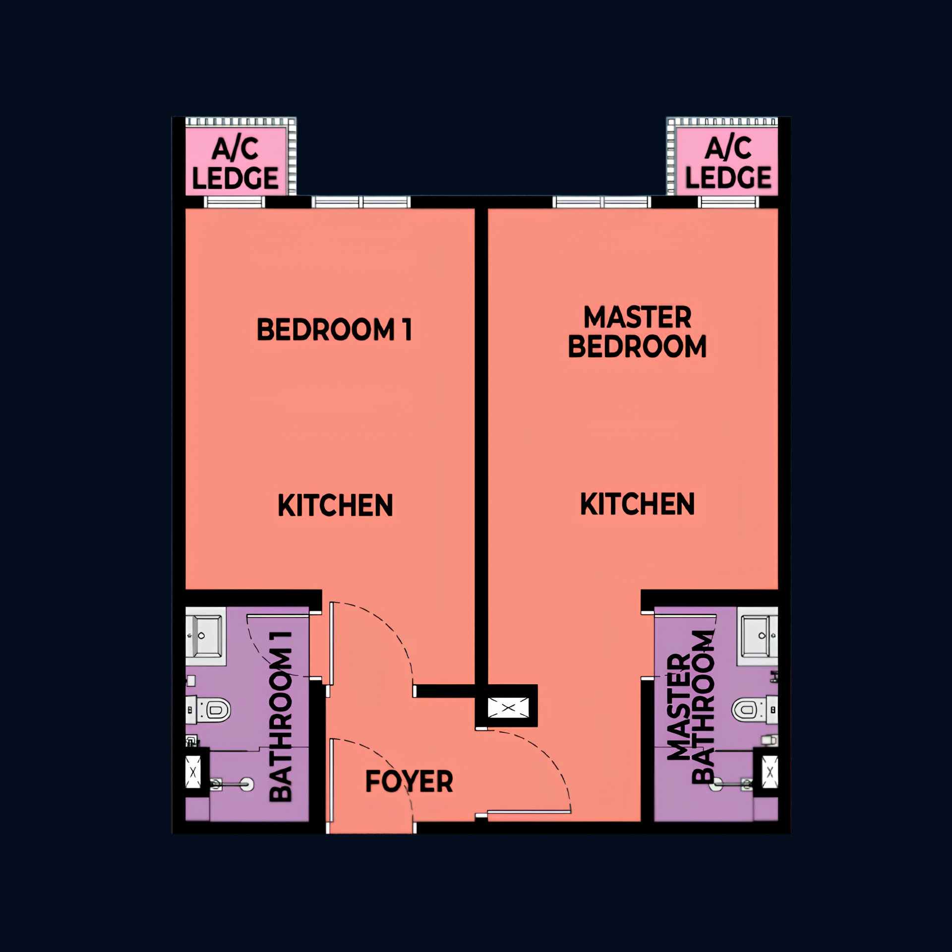 Type B (Dual Key) 592 sqft floor plan