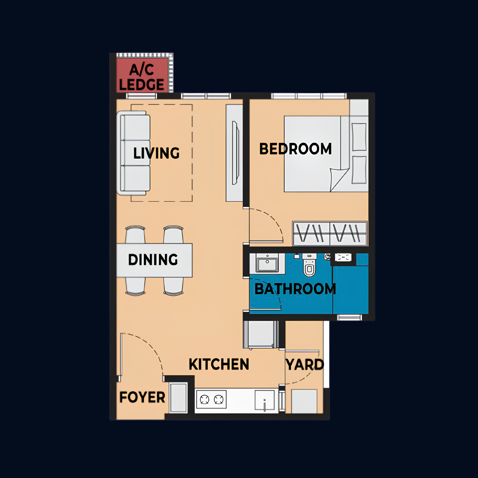 Type C 474 sqft floor plan