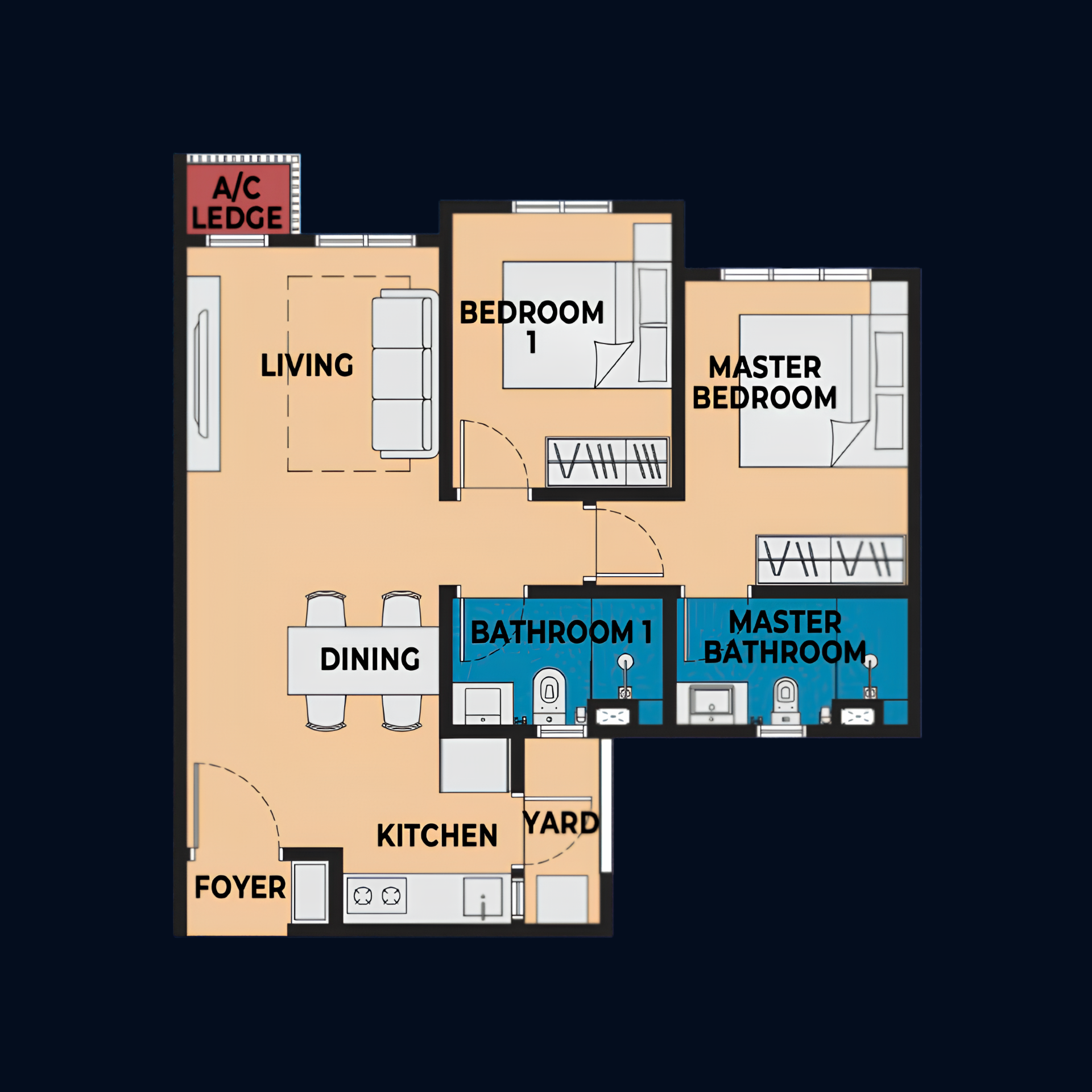 Type D1 667 sqft floor plan