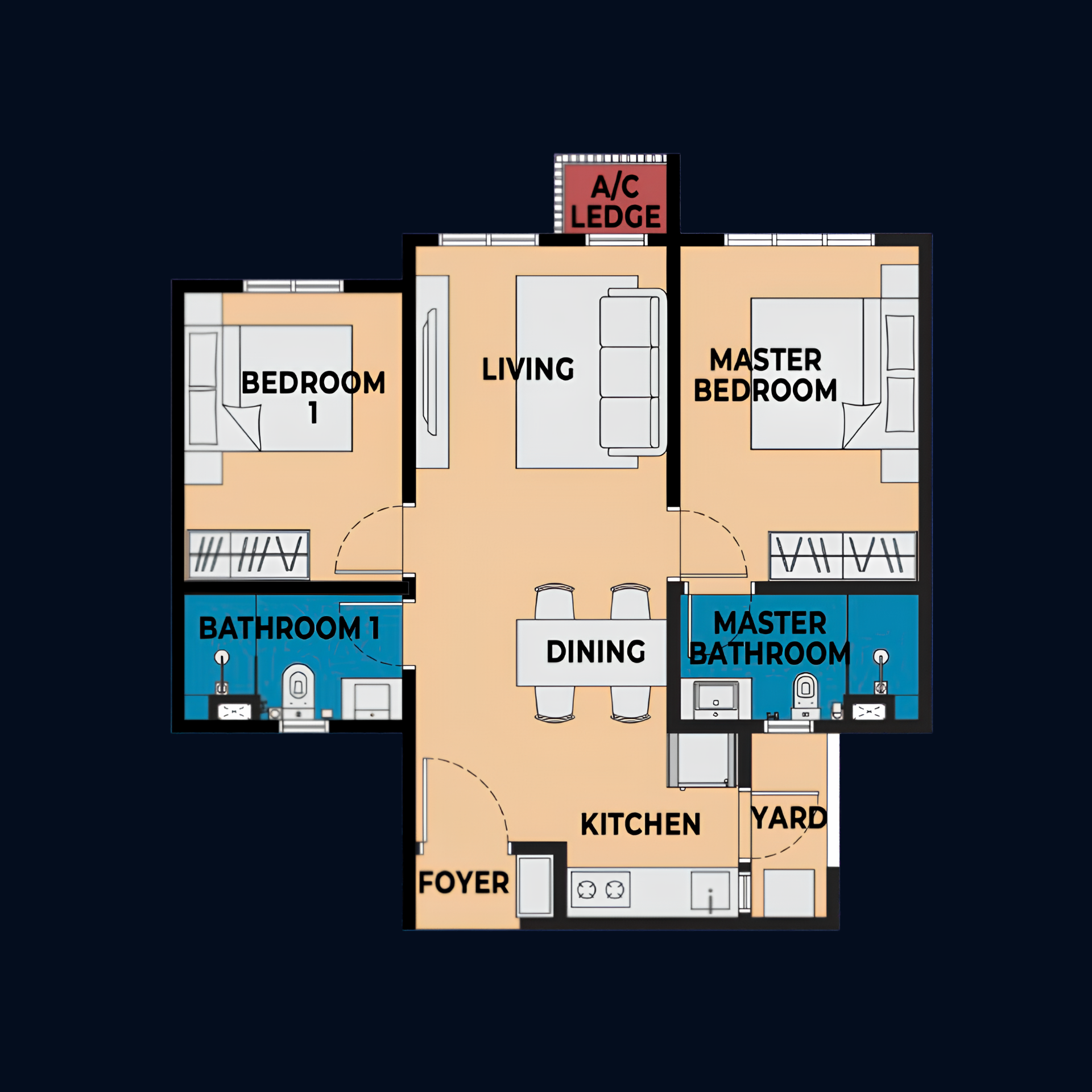 Type D2 667 sqft floor plan